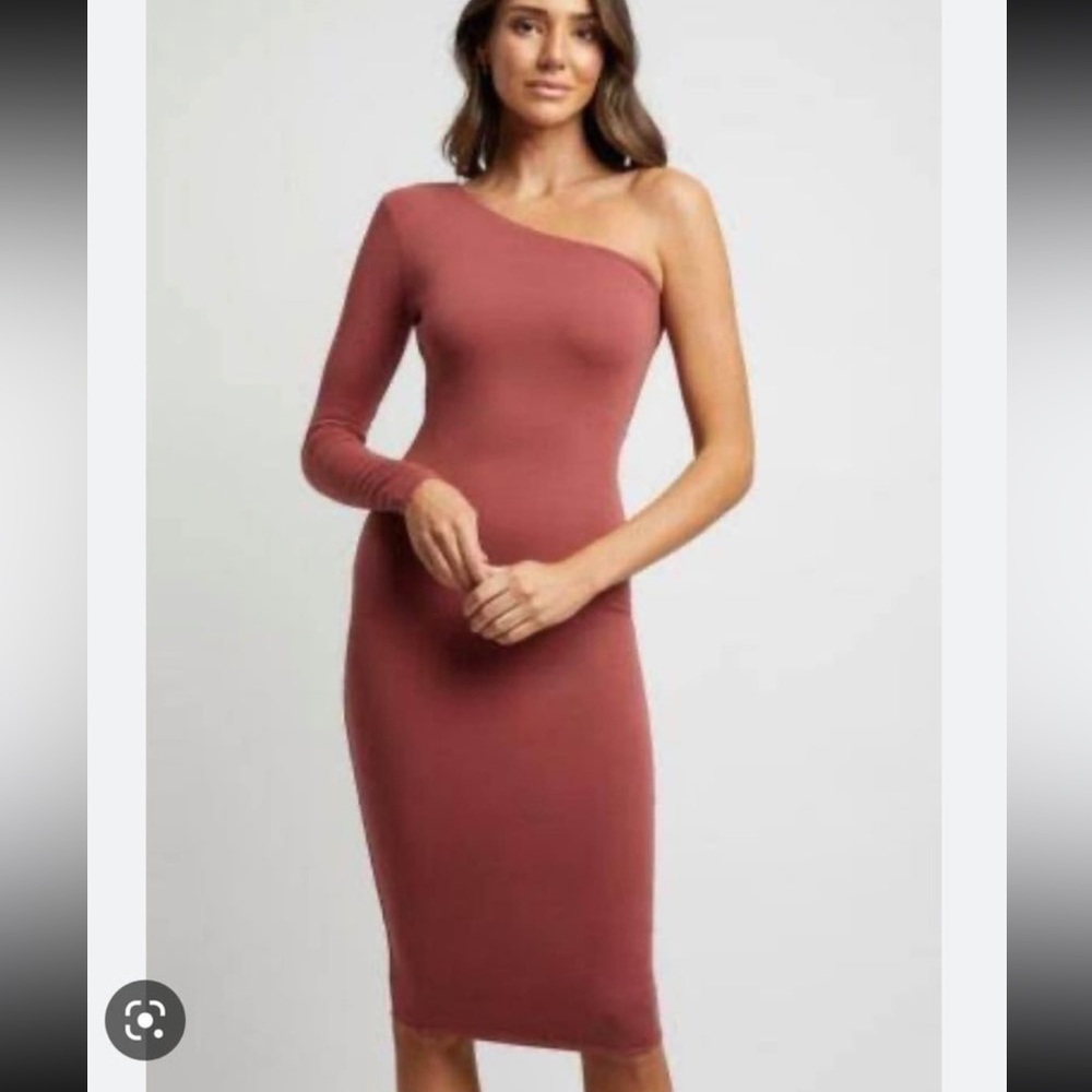 Kookai Maroon One Shoulder Long Sleeve Bodycon Dress - Picture 1 of 2
